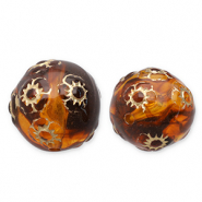 16 mm Perlen aus Acryl Round with Flowers Cognac brown-gold