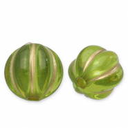 8 mm Perlen aus Acryl Round with Lines Olive green-gold