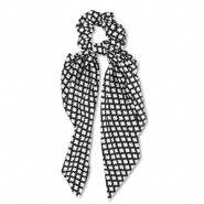 Stoff Haargummi-Scrunchie mit langem Band Black-off white