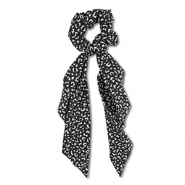 Stoff Haargummi-Scrunchie mit langem Band Black-white