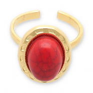 Stainless Steel - Rostfrei Stahl Ringe mit Imitation von Naturstein Gold-red