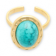 Stainless Steel - Rostfrei Stahl Ringe mit Imitation von Naturstein Gold-turquoise