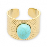 Stainless Steel - Rostfrei Stahl Ringe mit Imitation von Naturstein Gold-turquoise