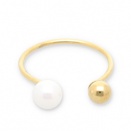 Stainless Steel - Rostfrei Stahl Ringe Pearls Gold-white