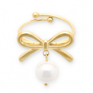 Stainless Steel - Rostfrei Stahl Ringe Bow with Pearl Gold-white