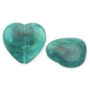 Perlen aus Acryl Heart Teal green-white