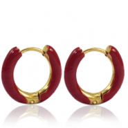 Stainless Steel - Rostfrei Stahl Ohrringe Creolen Enamel 16mm Burgundy red-gold