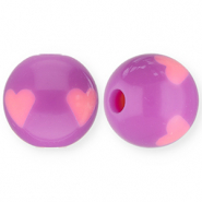 12 mm Perlen aus Acryl mit Herz Purple-pink