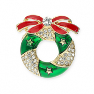 Broschen Christmas wreath Gold-red-green