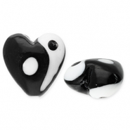 Glas Perlen Yin & Yang Heart Black-white