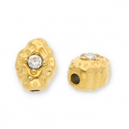 Perlen aus Stainless Steel - Rostfreiem Stahl Oval with Strass Gold-transparent