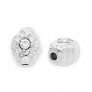 Perlen aus Stainless Steel - Rostfreiem Stahl Oval with Strass Silver-transparent