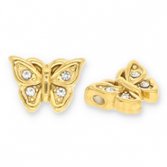 Perlen aus Stainless Steel - Rostfreiem Stahl Butterfly with Strass Gold-transparent