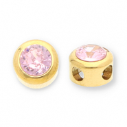 Perlen aus Stainless Steel - Rostfreiem Stahl Disc with Strass Gold-light pink
