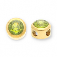 Perlen aus Stainless Steel - Rostfreiem Stahl Disc with Strass Gold-olive green