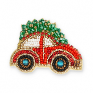 Broschen Car with Christmas tree Red-green-gold-white