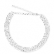 TQ Metall Brass Choker mit Strass Silver-crystal