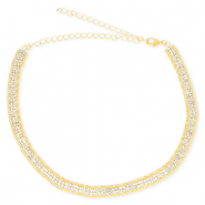 TQ Metall Brass Choker mit Strass Gold-crystal