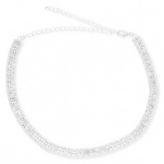 TQ Metall Brass Choker mit Strass Silver-crystal