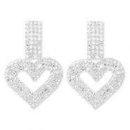 Eco-brass&reg; nachhaltiges Messing Ohrringe / Ohrstecker mit Strass Heart Silver-crystal