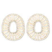 Eco-brass&reg; nachhaltiges Messing Ohrringe / Ohrstecker mit Zirkonia Oval Gold-crystal