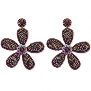 Musthave Ohrringe / Ohrstecker mit Glasperlen Flower Aubergine