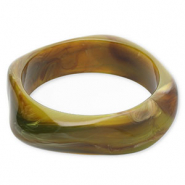 Armb&auml;nder Bangle aus Resin Olive green-brown-white