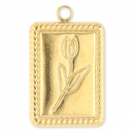 Anh&auml;nger aus Stainless Steel - Rostfreiem Stahl Rectangle with Tulip Gold