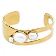 Stainless Steel - Rostfrei Stahl Armb&auml;nder Bangle with Imitation Pearls Gold-white
