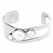 Stainless Steel - Rostfrei Stahl Armb&auml;nder Bangle with Imitation Pearls Silver-white