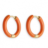 Stainless Steel - Rostfrei Stahl Ohrringe Creolen Enamel 17 mm Orange brown-gold