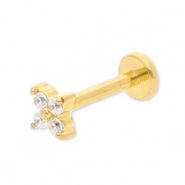 Stainless Steel - Rostfrei Stahl Ohrpiercing Flower with Strass Gold-crystal