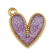 Anh&auml;nger Metall DQ Heart Glitter Lilac-Gold (Nickelfrei)