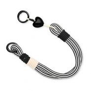 Musthave Segeltau-Handykette with Heart Black-white-beige