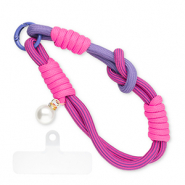 Musthave Segeltau-Handykette mit Perle inkl. Befestigungs-Patch Dark pink-purple-ivory white