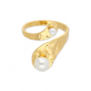 Stainless Steel - Rostfrei Stahl Ringe with Pearls Gold-white