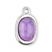 Anh&auml;nger aus Stainless Steel - Rostfreiem Stahl Oval mit Naturstein Howlit Silver-purple