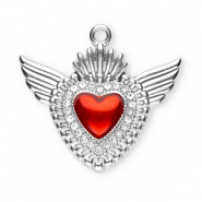 Anh&auml;nger aus Stainless Steel - Rostfreiem Stahl sacred Heart with Wings Silver-red-crystal