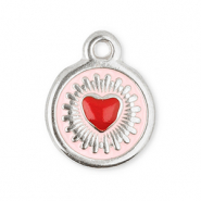 Anh&auml;nger aus Stainless Steel - Rostfreiem Stahl Round with heart Silver-red-light pink