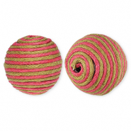 22 mm Perlen aus Acryl mit Wachskordel Olive green-dark pink