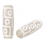 Perlen Naturstein Chalcedon Tube Sand beige-white