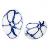 Keramik Perlen Twisted with Flower Off white-Delft blue