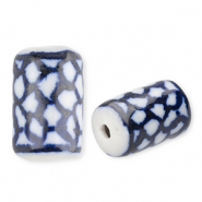 Keramik Perlen Tube Off white-Delft blue