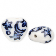 Keramik Perlen Heart with Moon and Stars Off white-Delft blue