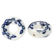 Keramik Perlen Donut Off white-Delft blue