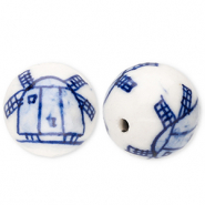 Keramik Perlen 15 mm with Mill Off white-Delft blue