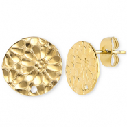 Zubeh&ouml;r aus Stainless Steel - Rostfreiem Stahl Ohrringe / Ohrstecker Round with Flower with Loop Gold