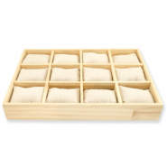 Schmuck Display 12-F&auml;cher mit Kissen Natural-off white