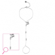 Stainless Steel - Rostfrei Stahl Handketten Flower Silver-crystal-white