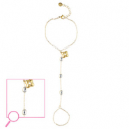 Stainless Steel - Rostfrei Stahl Handketten Flower Gold-crystal-white